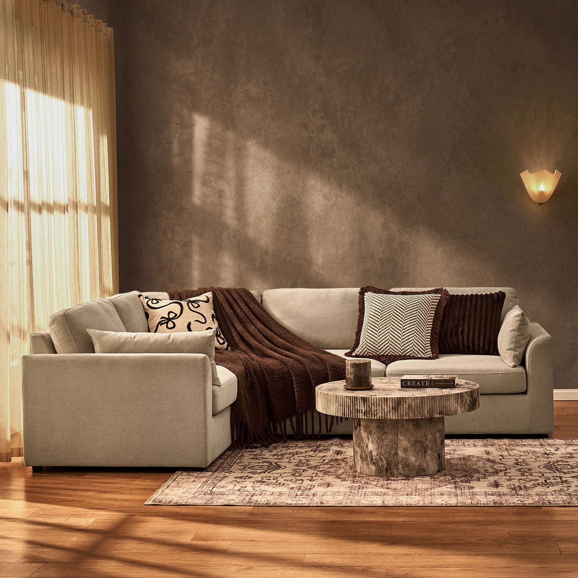 Miami Left Hand Small L-Shape Sofa - Chenille Oatmeal - DUSK