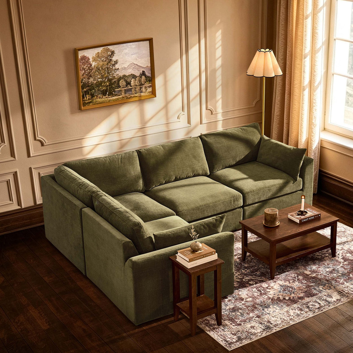 Miami Left Hand Small L-Shape Sofa - Chenille Olive - DUSK