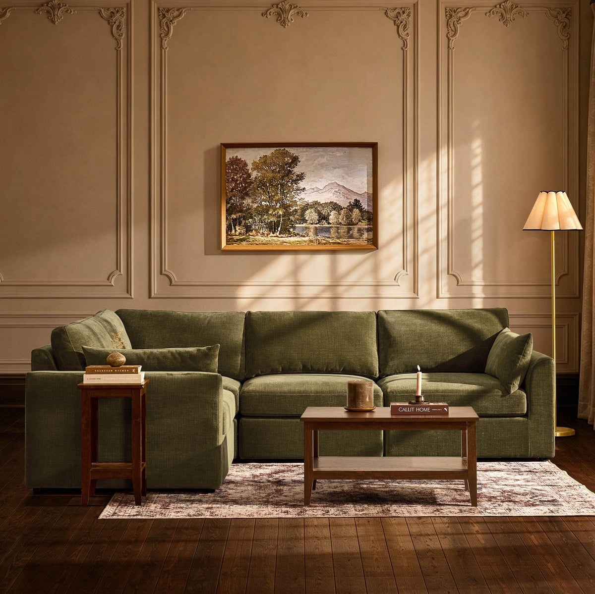 Miami Left Hand Small L-Shape Sofa - Chenille Olive - DUSK