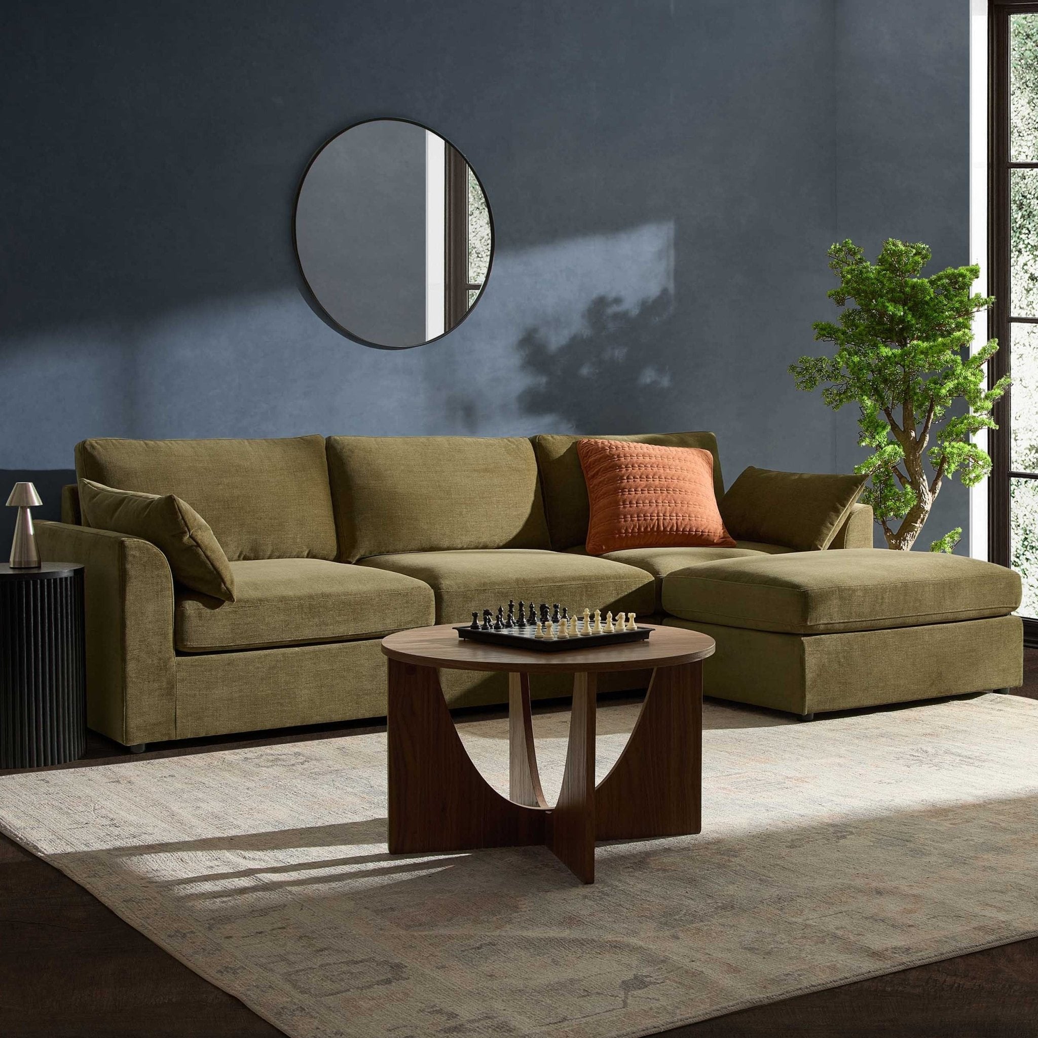 Miami Right Hand Chaise Sofa - Chenille Olive - DUSK