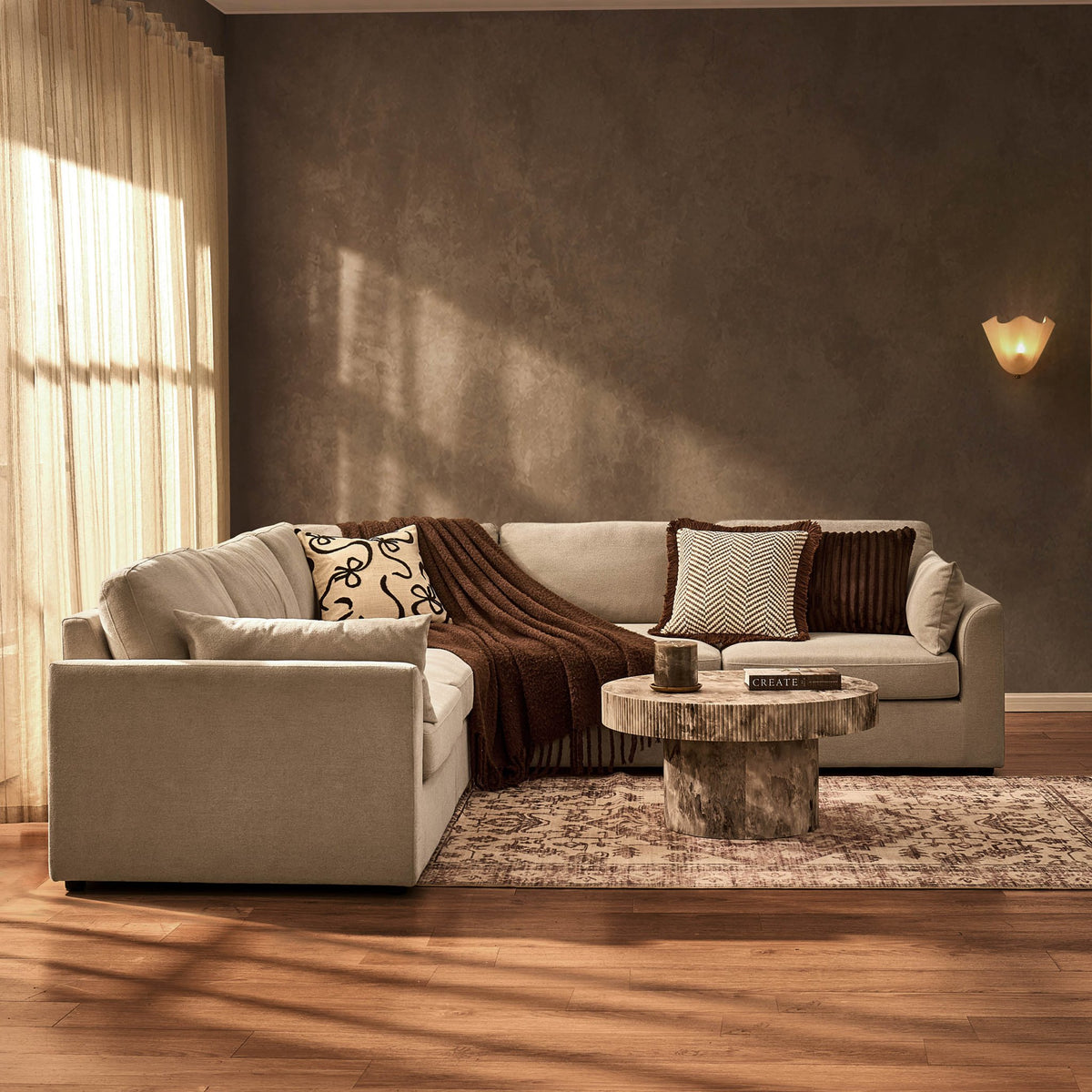 Miami Right Hand Corner Sofa - Chenille Oatmeal - DUSK