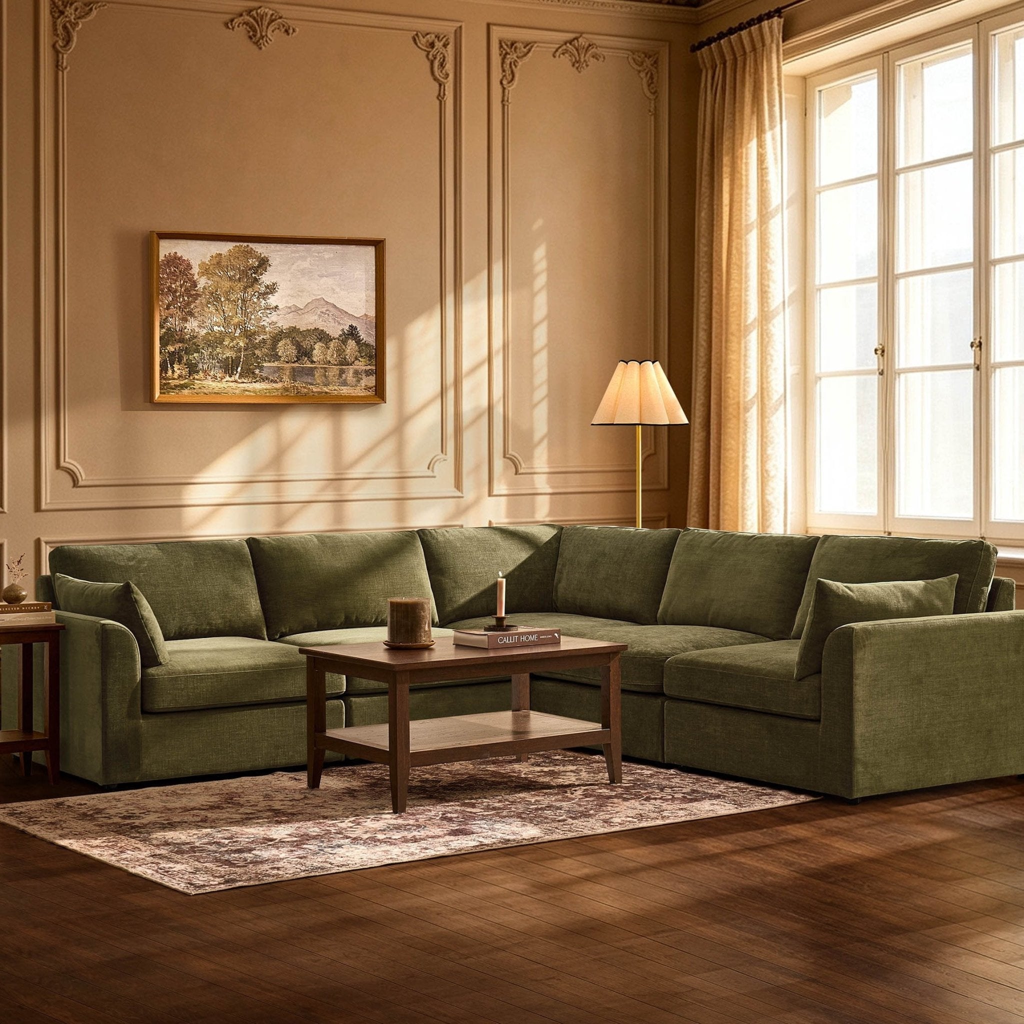 Miami Right Hand Corner Sofa - Chenille Olive - DUSK