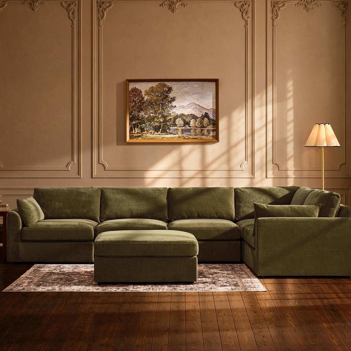 Miami Right Hand Large L-Shape Sofa - Chenille Olive - DUSK