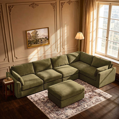 Miami Right Hand Large L-Shape Sofa - Chenille Olive - DUSK