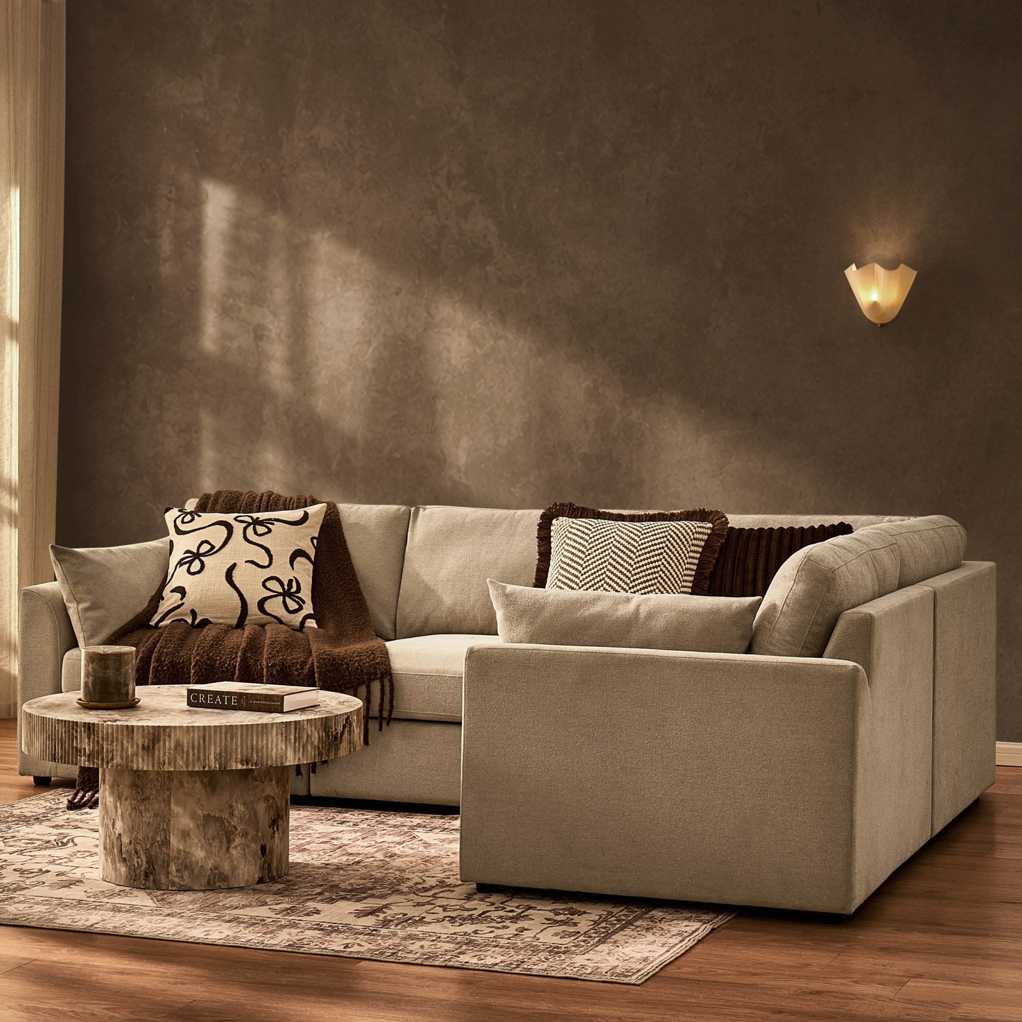 Miami Right Hand Small L-Shape Sofa - Chenille Oatmeal - DUSK