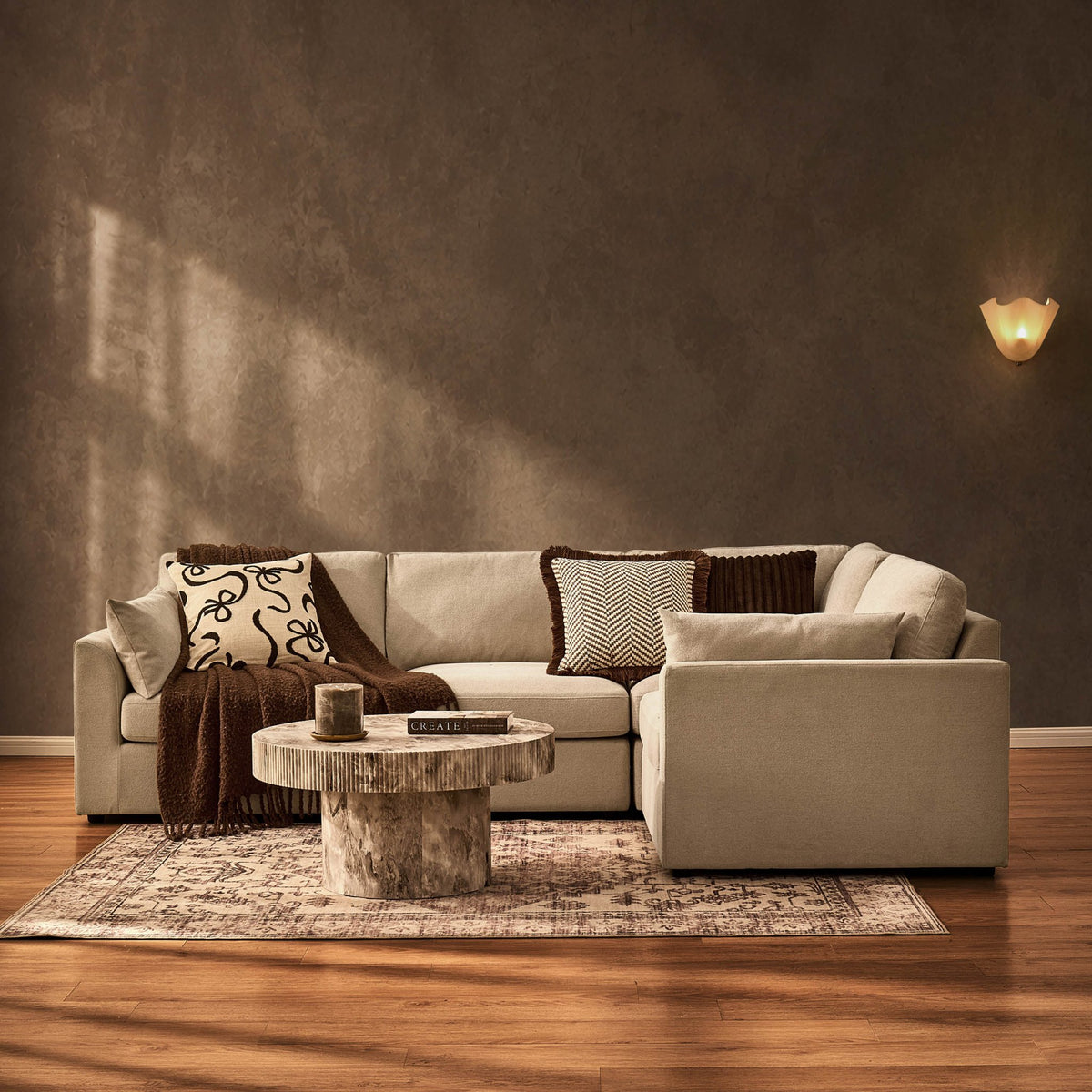 Miami Right Hand Small L-Shape Sofa - Chenille Oatmeal - DUSK