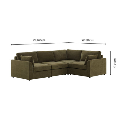 Miami Right Hand Small L-Shape Sofa - Chenille Olive - DUSK