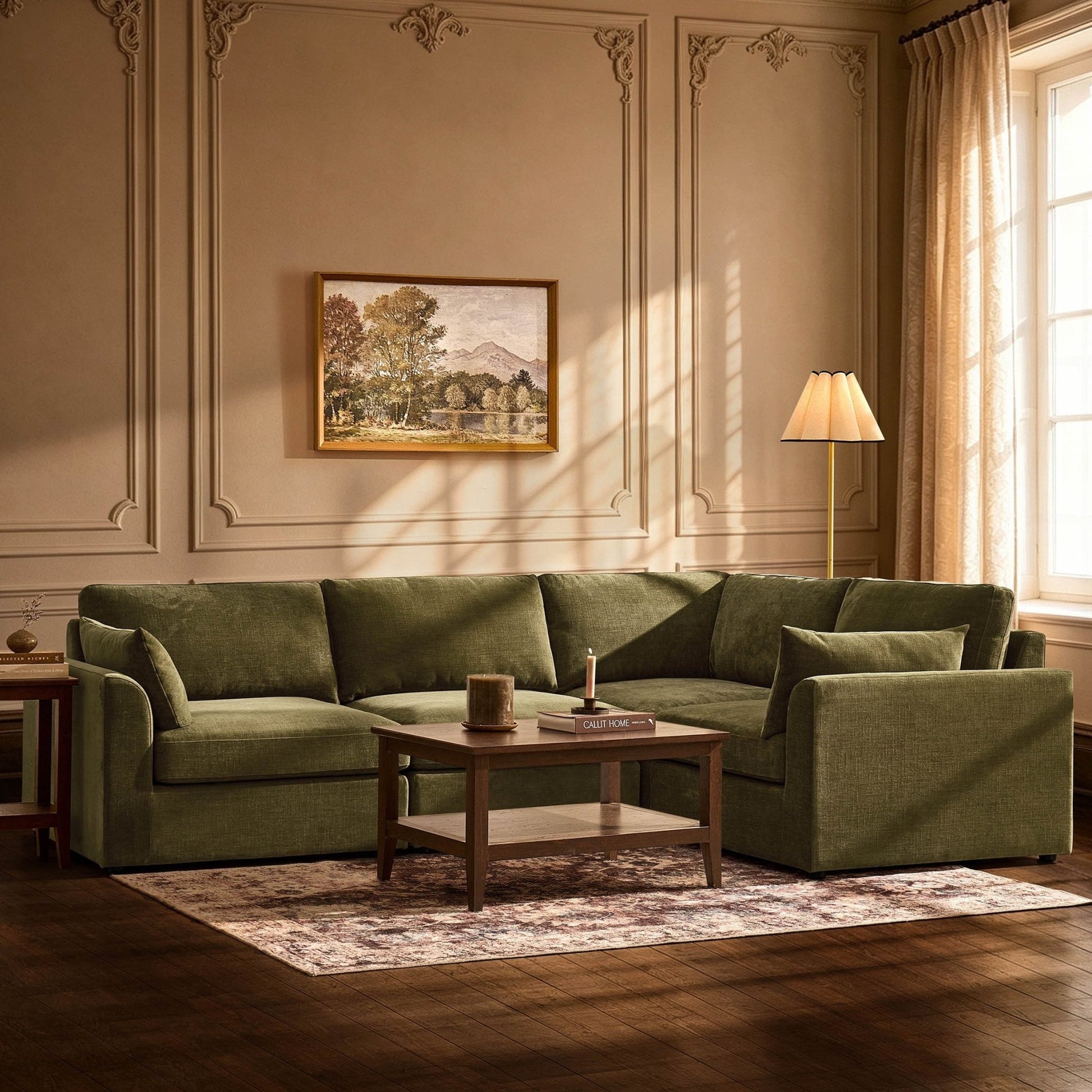 Miami Right Hand Small L-Shape Sofa - Chenille Olive - DUSK