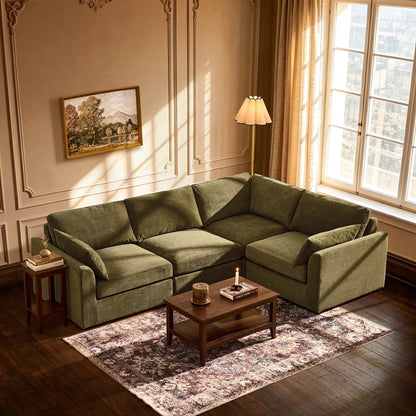Miami Right Hand Small L-Shape Sofa - Chenille Olive - DUSK