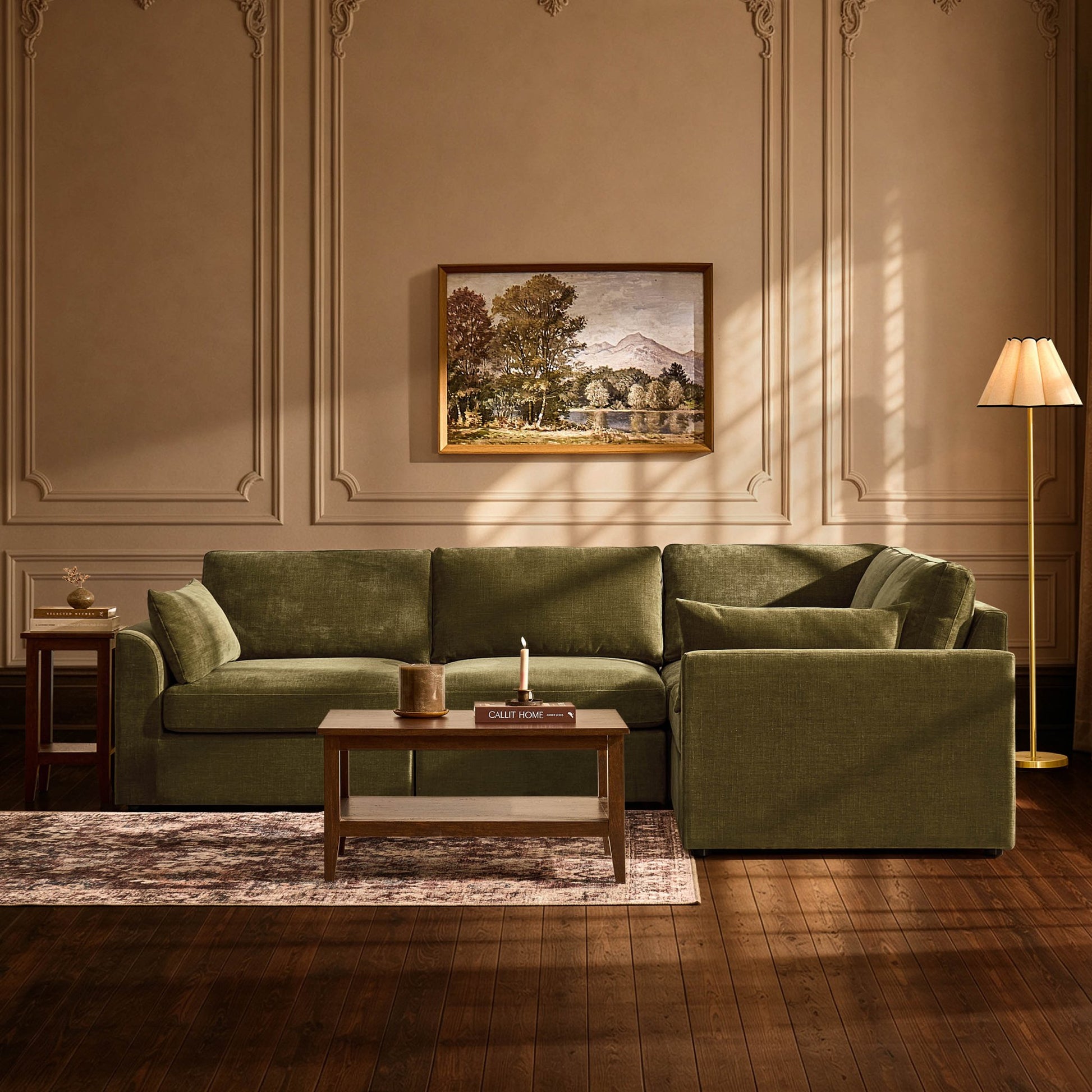 Miami Right Hand Small L-Shape Sofa - Chenille Olive - DUSK