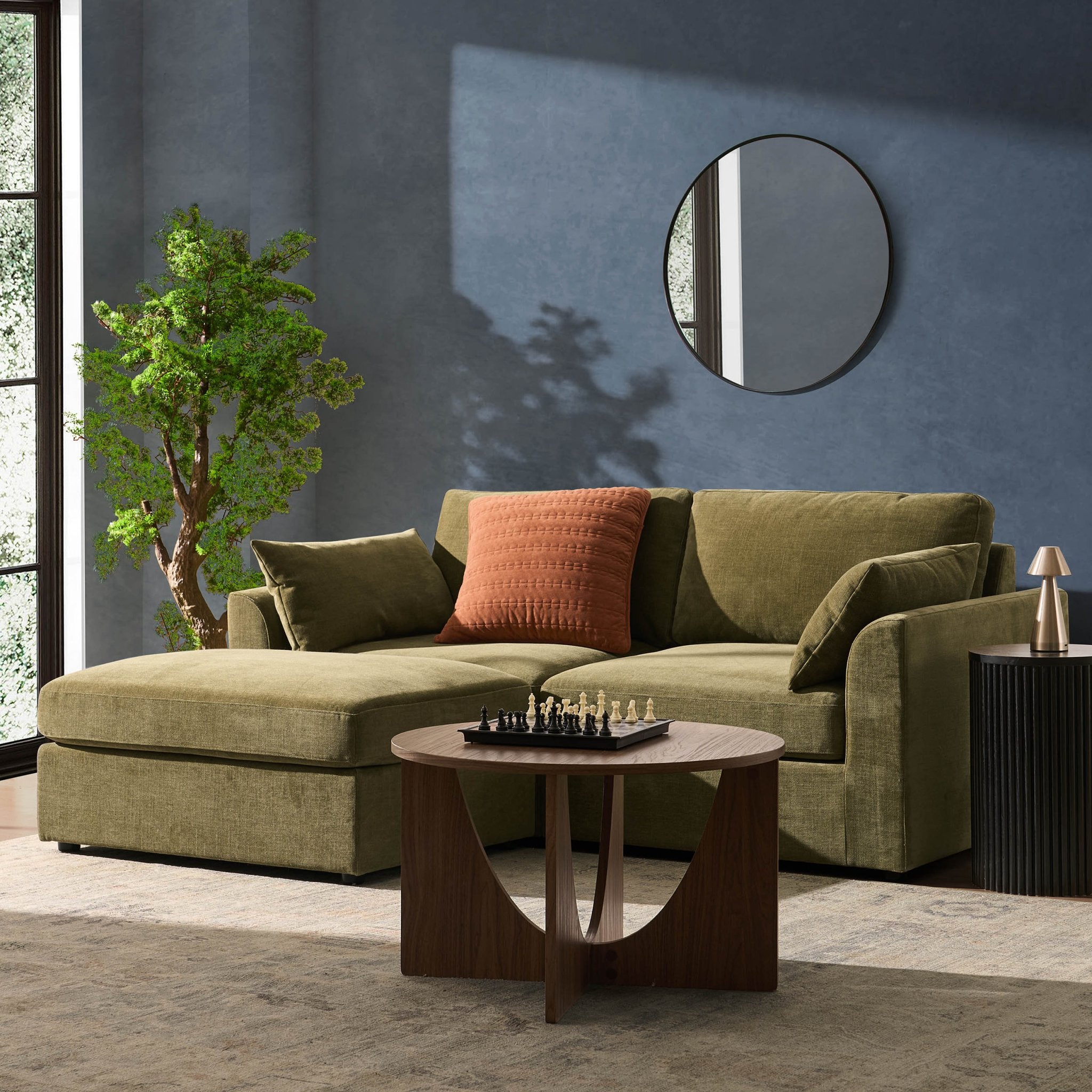 Miami Small Chaise Sofa - Chenille Olive - DUSK