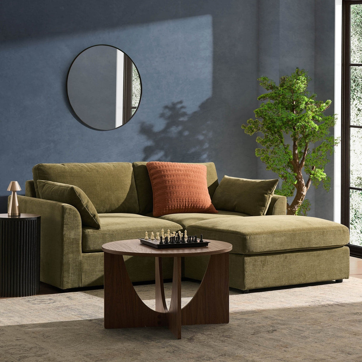 Miami Small Chaise Sofa - Chenille Olive - DUSK