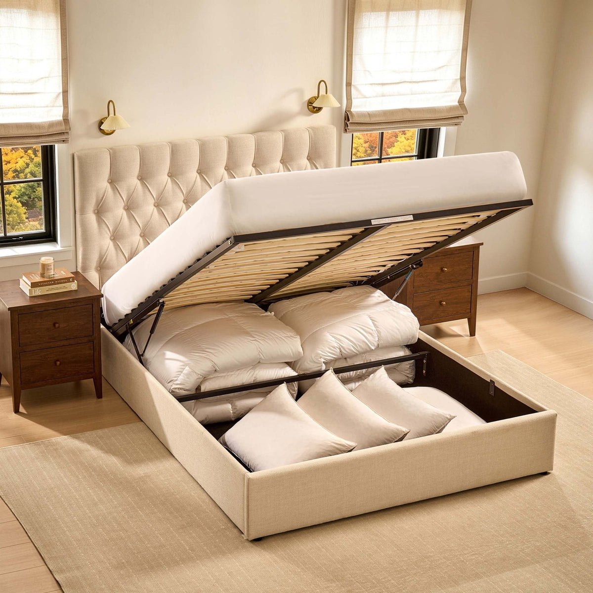 Middleton Ottoman Storage Bed - Beige - DUSK