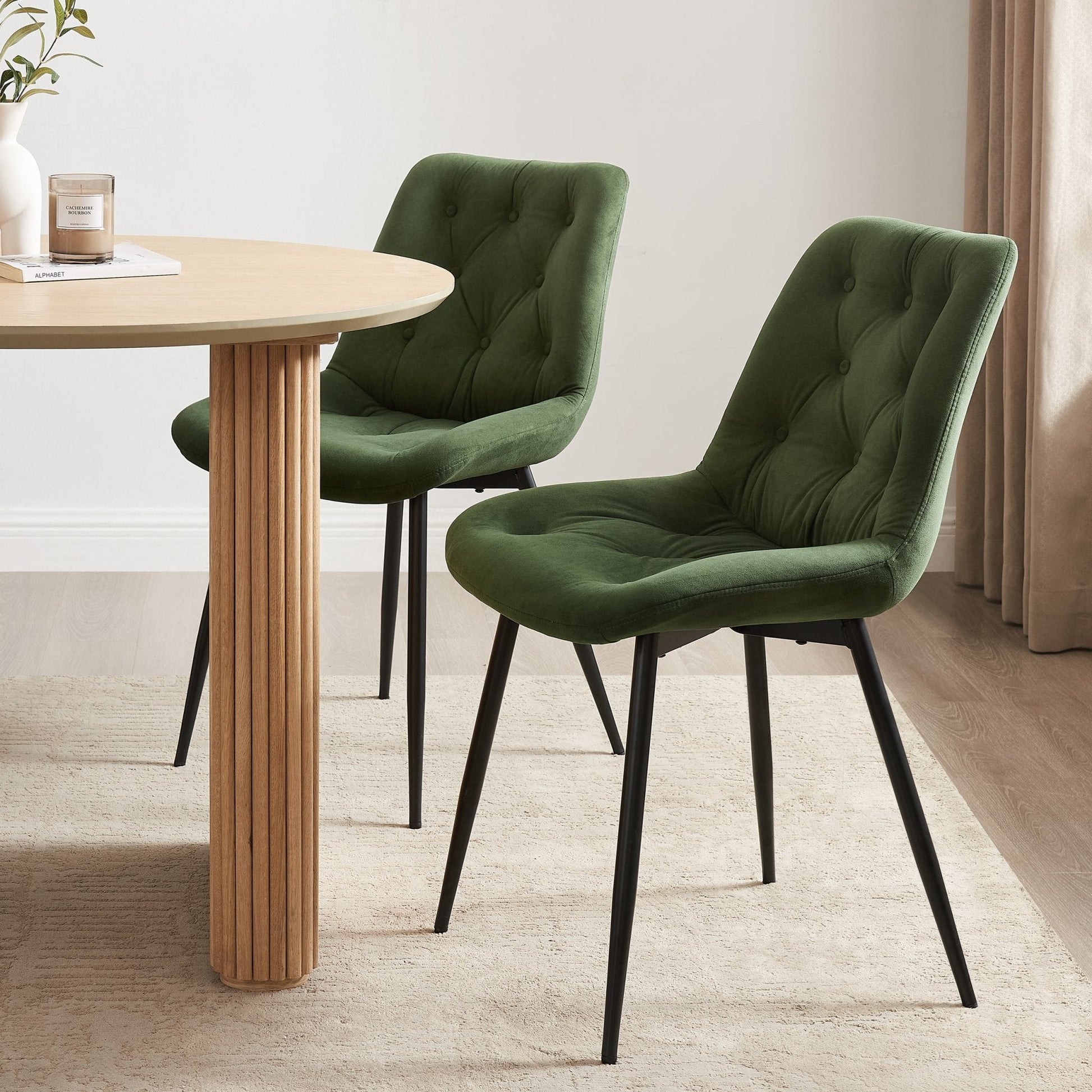 Millie Set of 2 Dining Chairs - Velvet - Dark Olive - DUSK