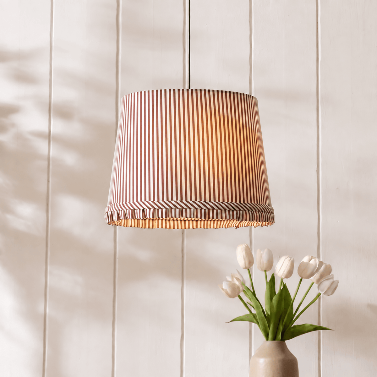 Millie Stripe Frill Edge Ceiling Shade - Mocha Brown - DUSK