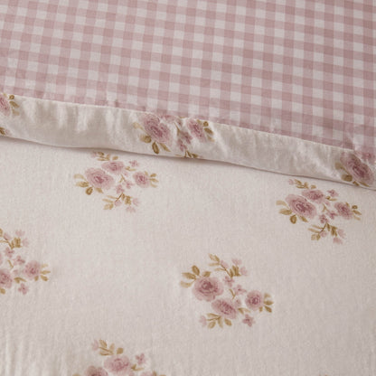 Mini Bouquet 100% Cotton Printed Muslin Duvet Cover Set - White/Pink - DUSK