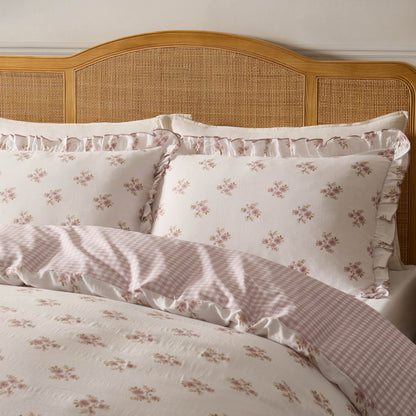 Mini Bouquet 100% Cotton Printed Muslin Duvet Cover Set - White/Pink - DUSK
