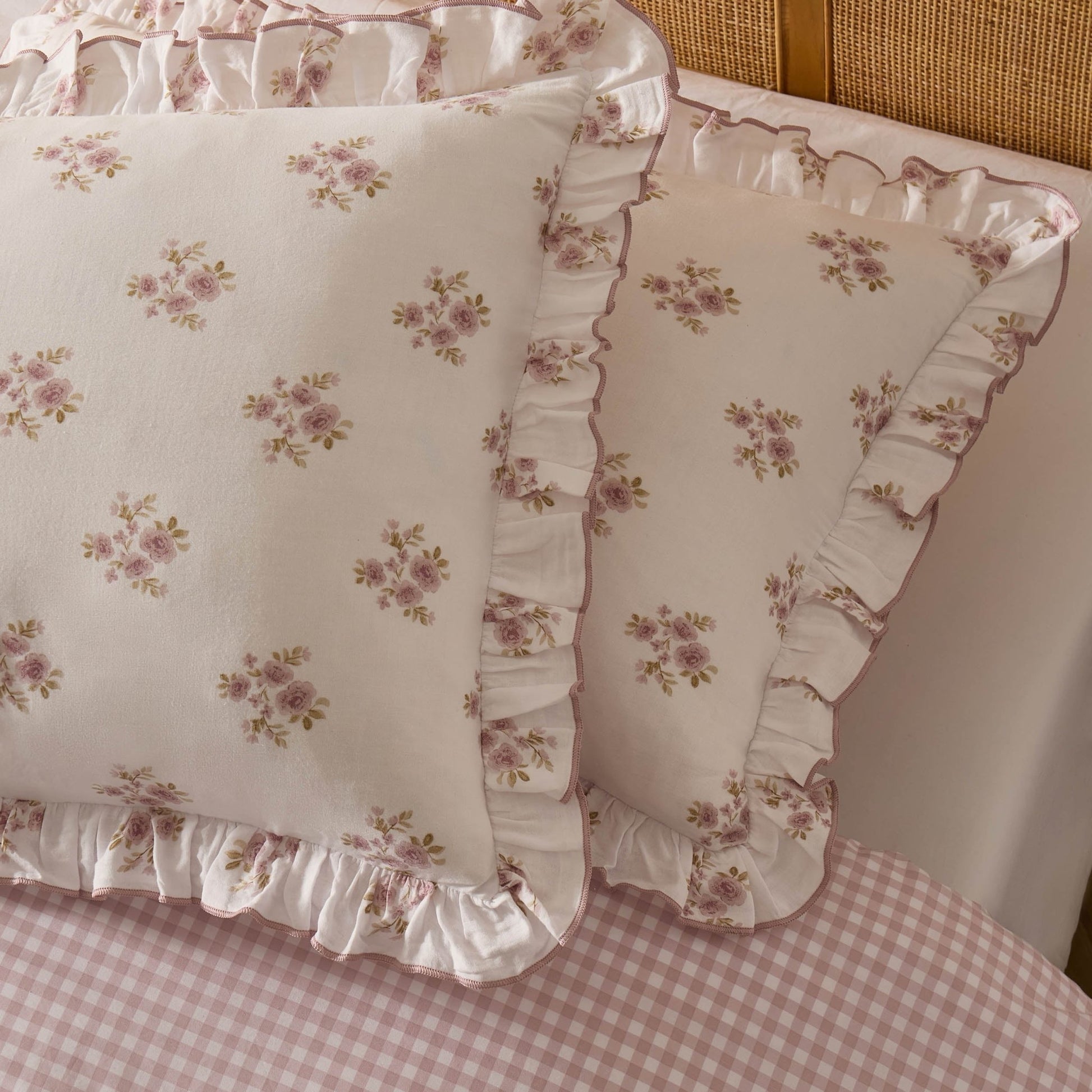 Mini Bouquet 100% Cotton Printed Muslin Duvet Cover Set - White/Pink - DUSK