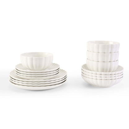 Mira Scalloped 16 Piece Dinner Set - Off White - DUSK