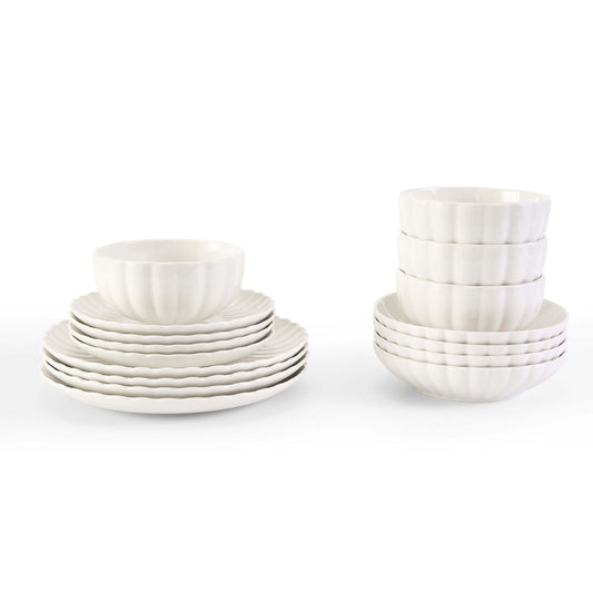 Mira Scalloped 16 Piece Dinner Set - Off White - DUSK
