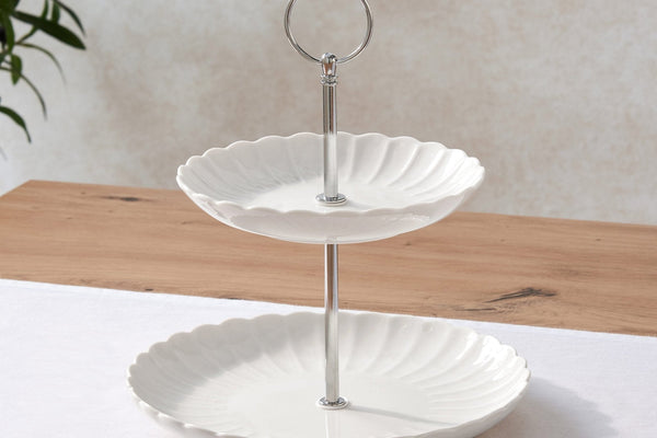 Mira Scalloped 2 - Tier Cake Stand - Off White - DUSK