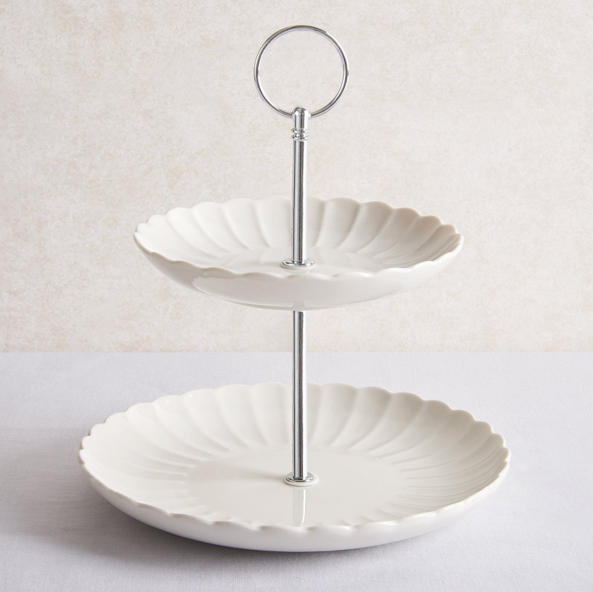 Mira Scalloped 2 - Tier Cake Stand - Off White - DUSK