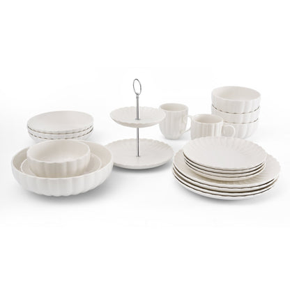 Mira Scalloped Set of 4 Cereal Bowls - Off White - DUSK