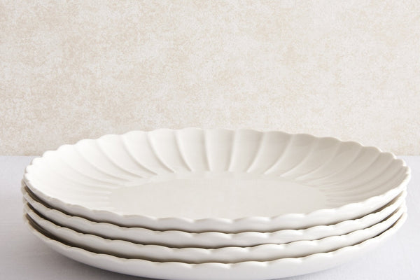 Mira Scalloped Set of 4 Dinner Plates - Off White - DUSK