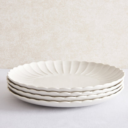 Mira Scalloped Set of 4 Dinner Plates - Off White - DUSK