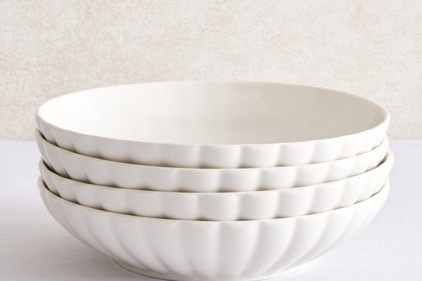 Mira Scalloped Set of 4 Pasta Bowls - Off White - DUSK