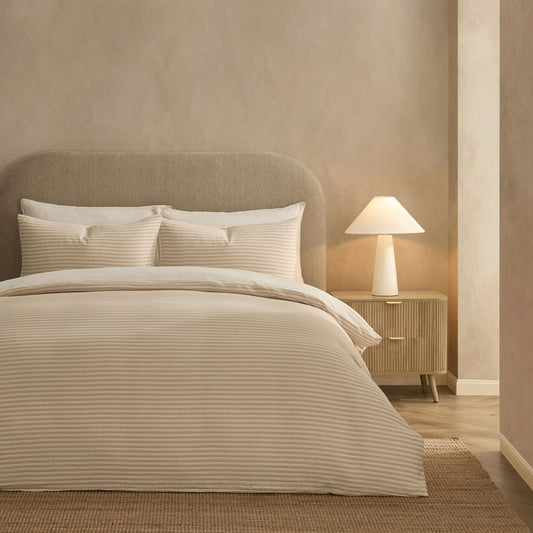 Miran Yarn Dyed Muslin Duvet Cover & Pillowcase Set - Natural/White - DUSK