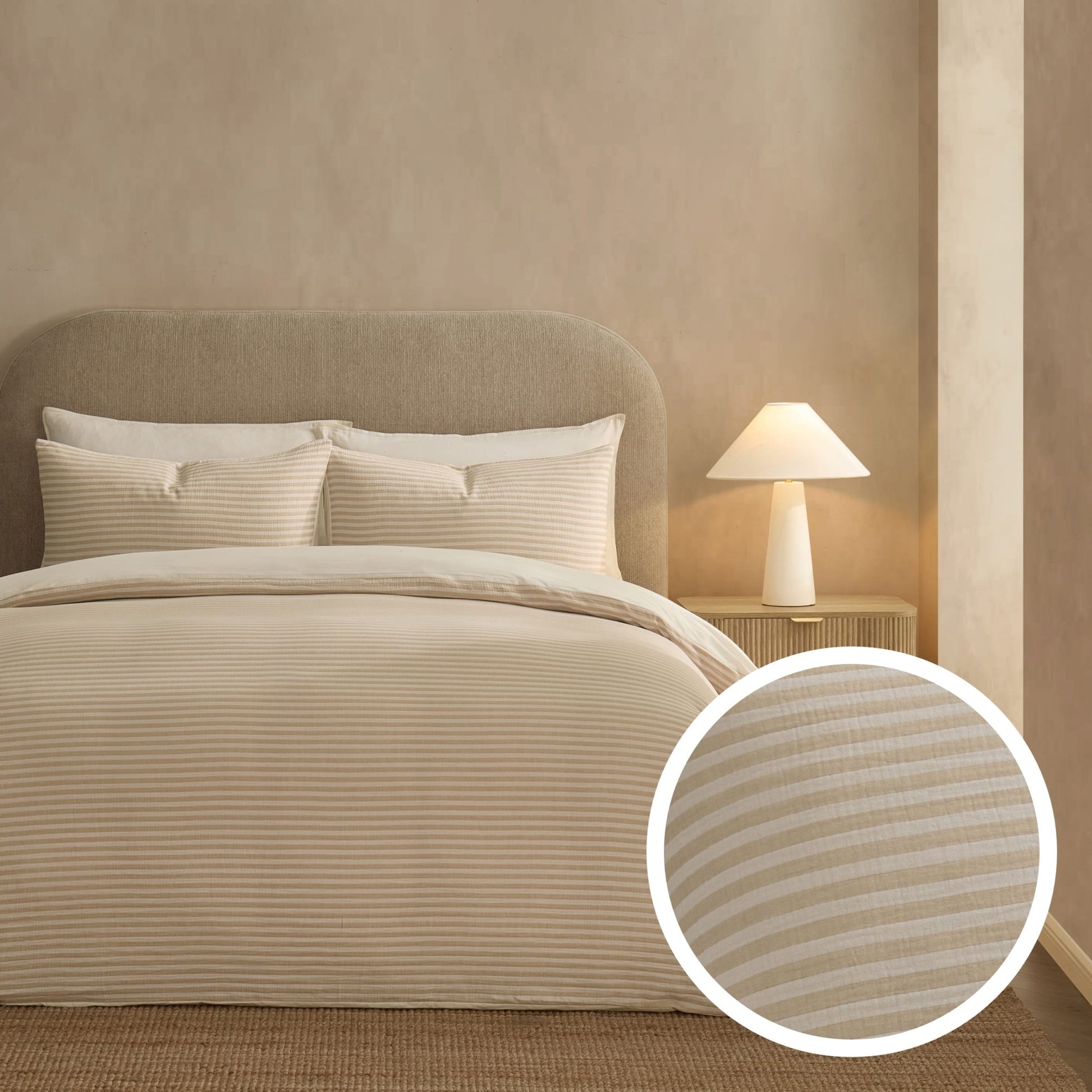 Miran Yarn Dyed Muslin Duvet Cover & Pillowcase Set - Natural/White - DUSK