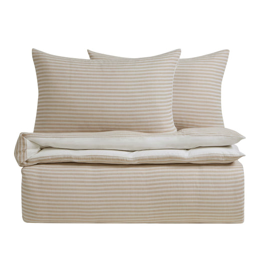 Miran Yarn Dyed Muslin Duvet Cover & Pillowcase Set - Natural/White - DUSK