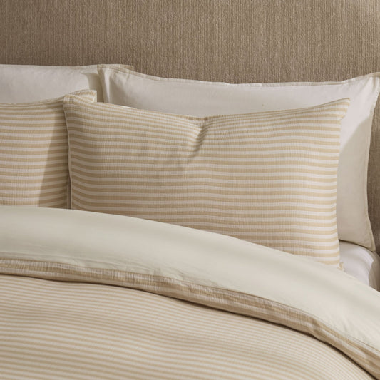 Miran Yarn Dyed Muslin Duvet Cover & Pillowcase Set - Natural/White - DUSK