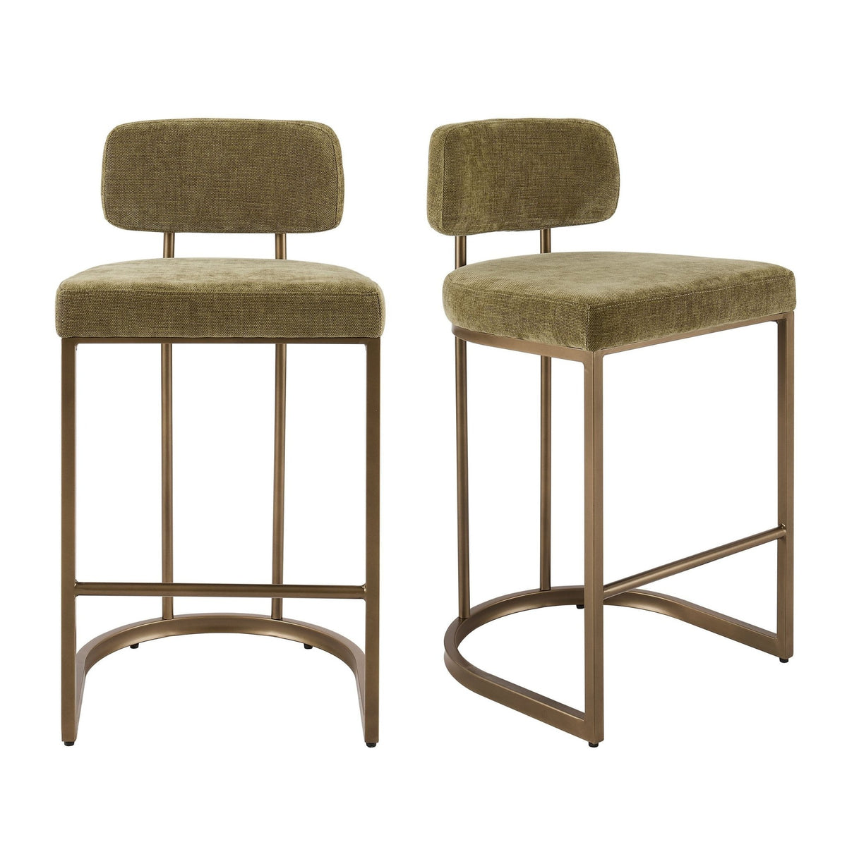 Molly Set of 2 Barstools - Chenille Olive - DUSK