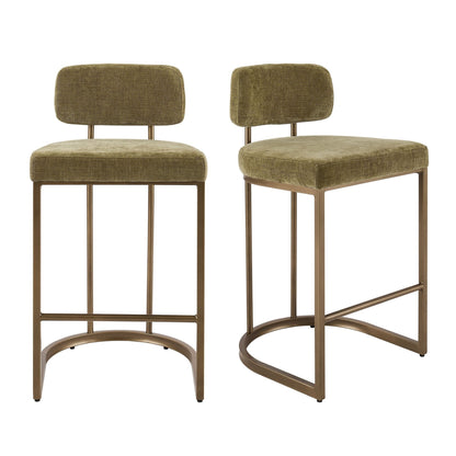 Molly Set of 2 Barstools - Chenille Olive - DUSK