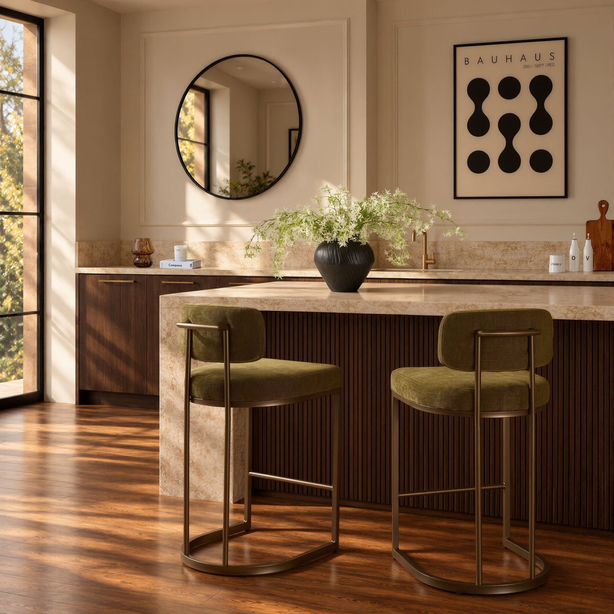 Molly Set of 2 Barstools - Chenille Olive - DUSK