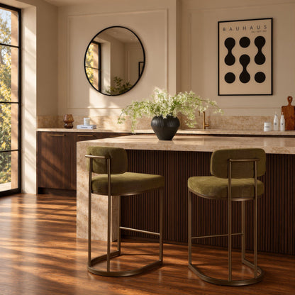 Molly Set of 2 Barstools - Chenille Olive - DUSK