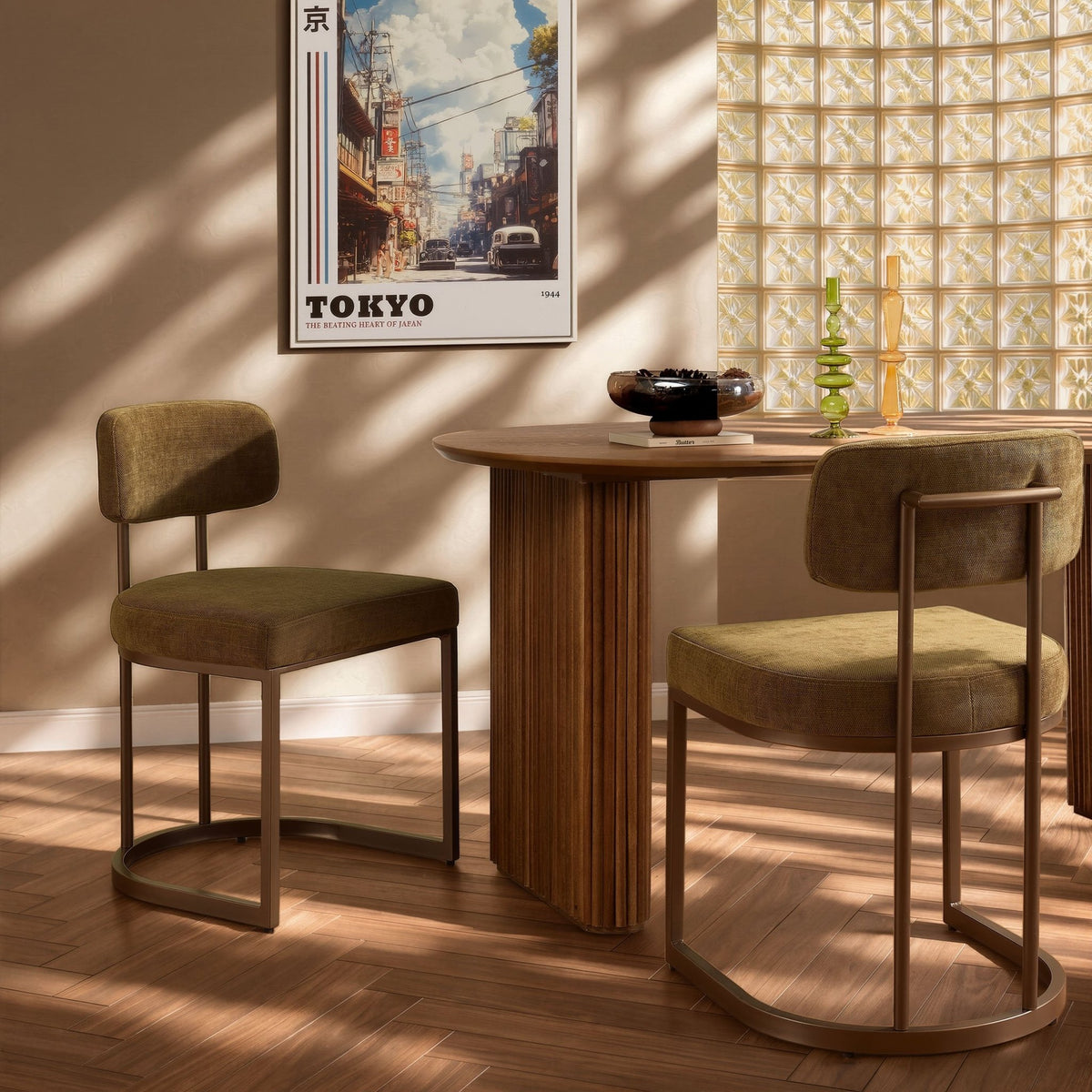 Molly Set of 2 Dining Chairs - Chenille Olive - DUSK