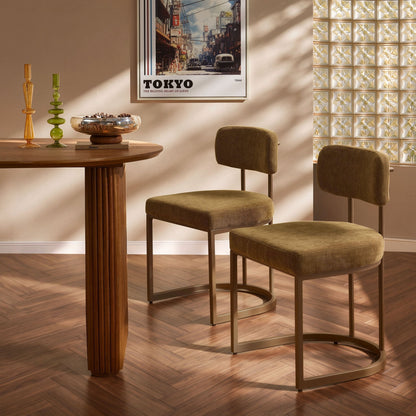 Molly Set of 2 Dining Chairs - Chenille Olive - DUSK
