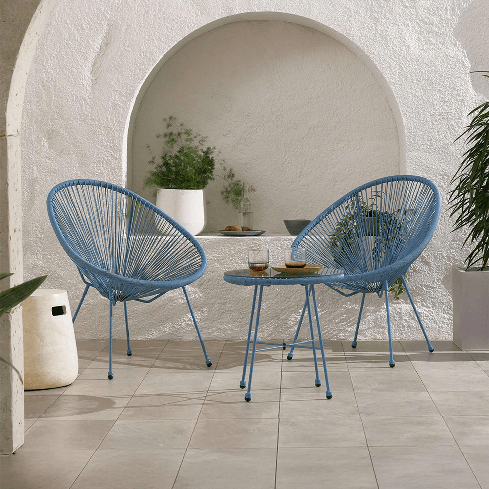 Monaco Outdoor 2 Seater Round Bistro Table and Egg Chairs - Blue - DUSK