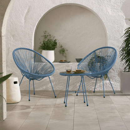 Monaco Outdoor 2 Seater Round Bistro Table and Egg Chairs - Blue - DUSK