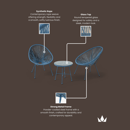 Monaco Outdoor 2 Seater Round Bistro Table and Egg Chairs - Blue - DUSK