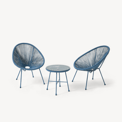 Monaco Outdoor 2 Seater Round Bistro Table and Egg Chairs - Blue - DUSK
