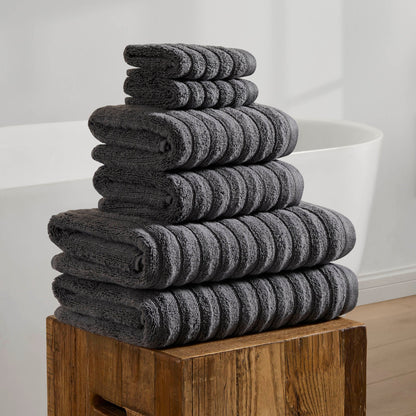 Monaco Plush Ribbed Cotton Towel Collection - Charcoal - DUSK