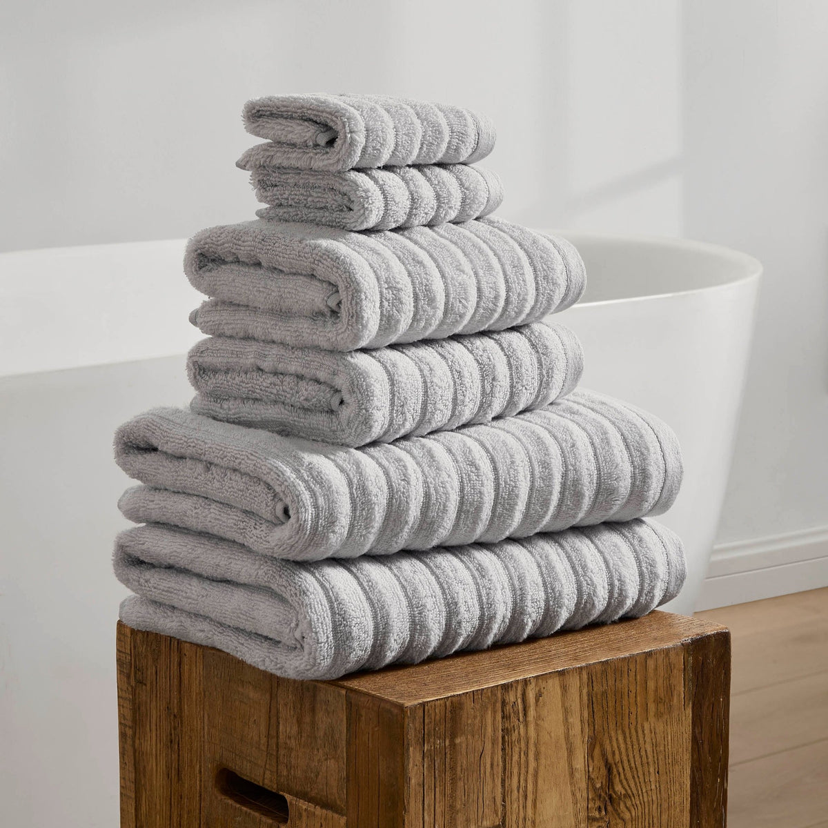 Monaco Plush Ribbed Cotton Towel Collection - Light Grey - DUSK