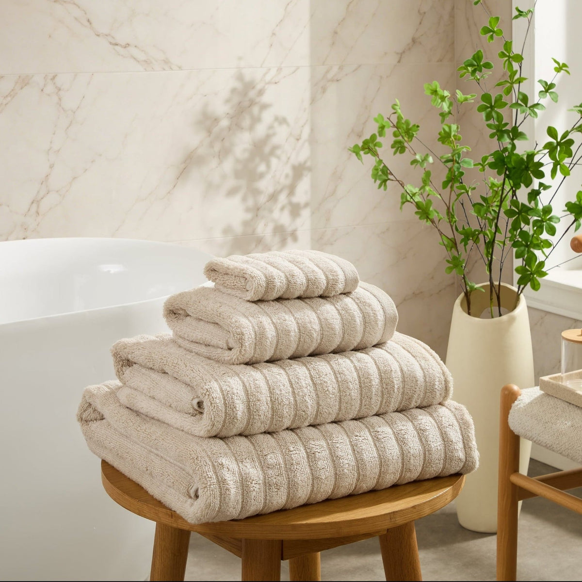 Monaco Plush Ribbed Cotton Towel Collection - Mushroom - DUSK