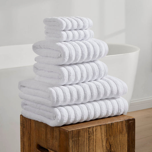 Monaco Plush Ribbed Cotton Towel Collection - White - DUSK