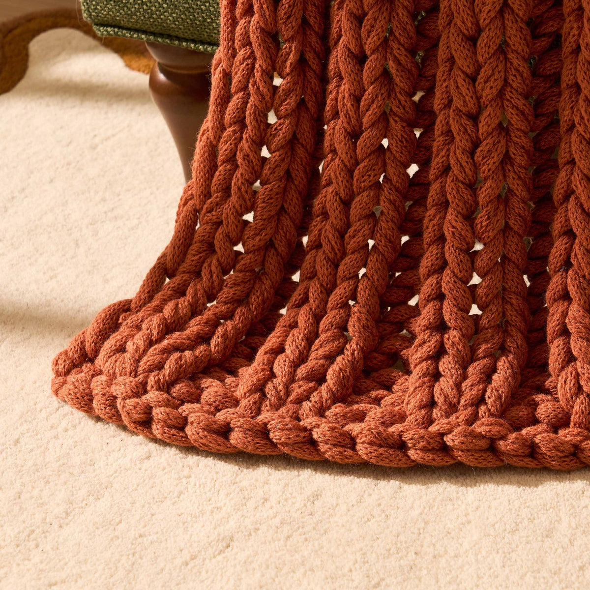 Montreal Chunky Knit Sofa Throw - Orange - DUSK