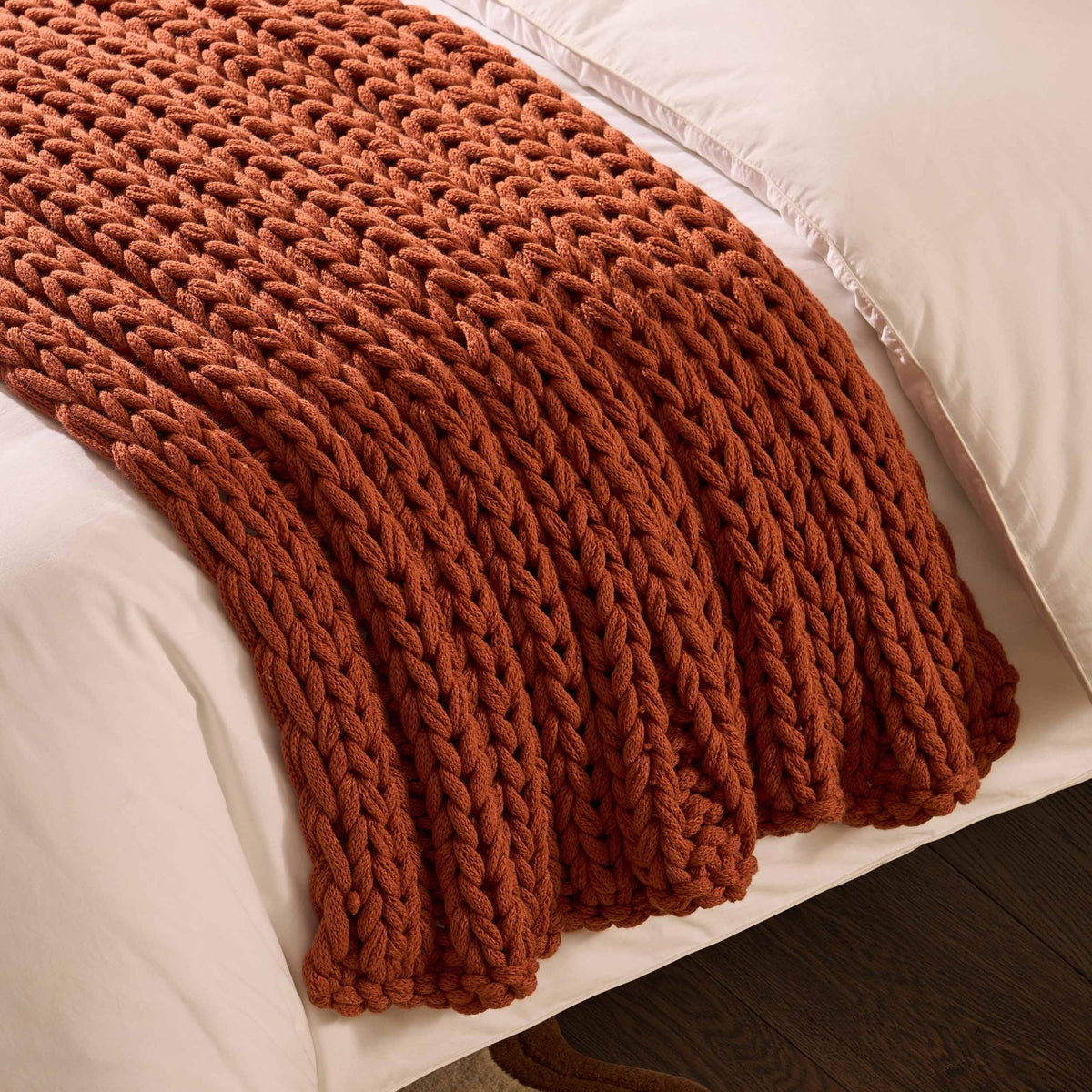 Montreal Chunky Knit Throw - Orange - DUSK